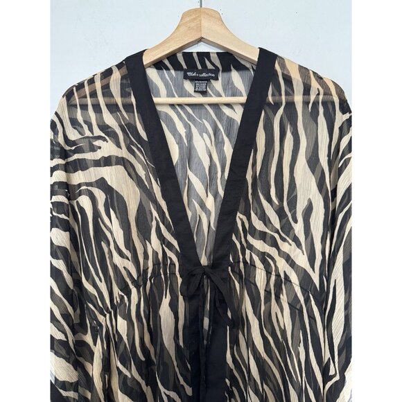 Club Z Zebra Animal Print Cover Up‎ Beach Swim Pool Tunic Tie Open Sheer Kimono - Picture 6 of 9
